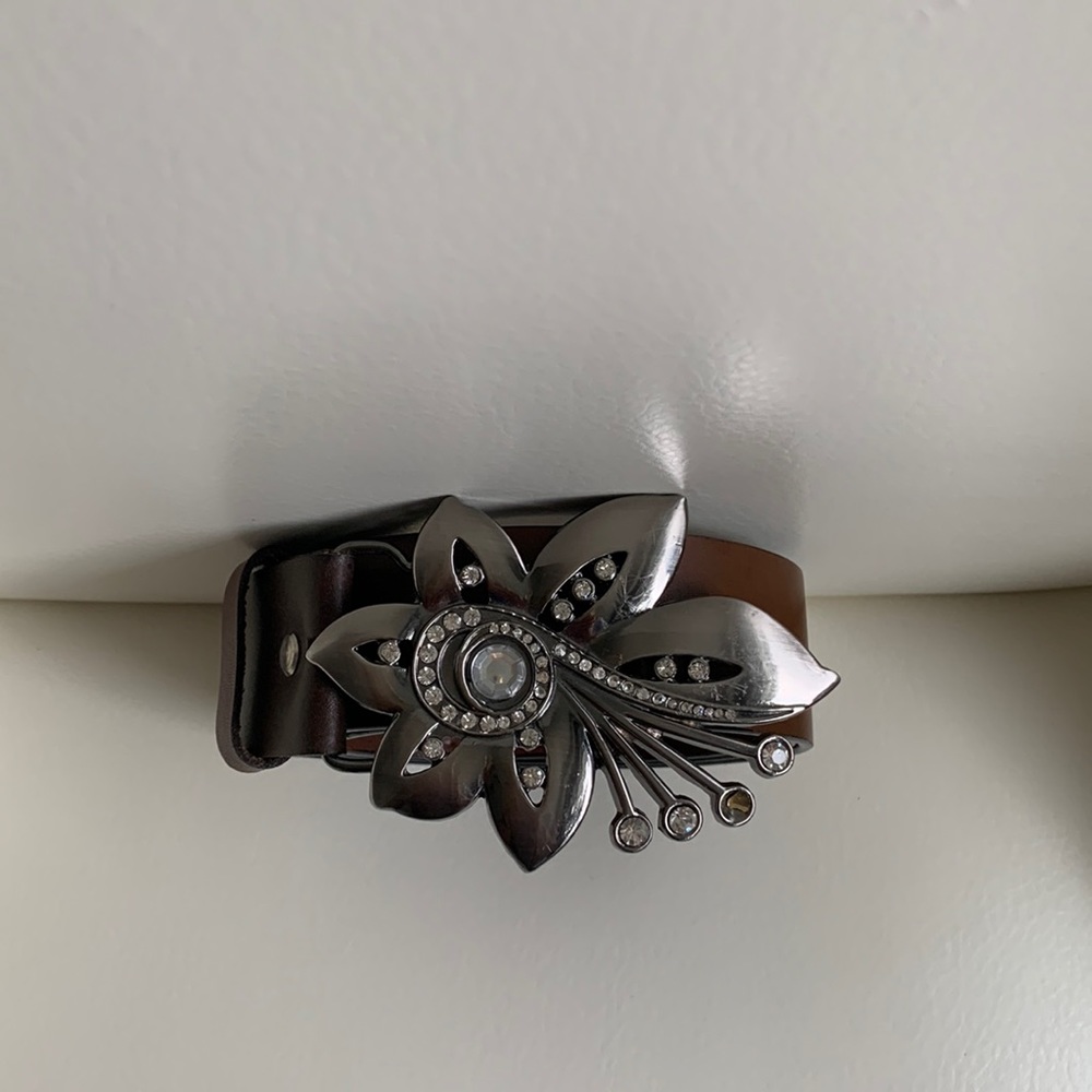 Brown Italian Leather Belt with Large Embellished Buckle